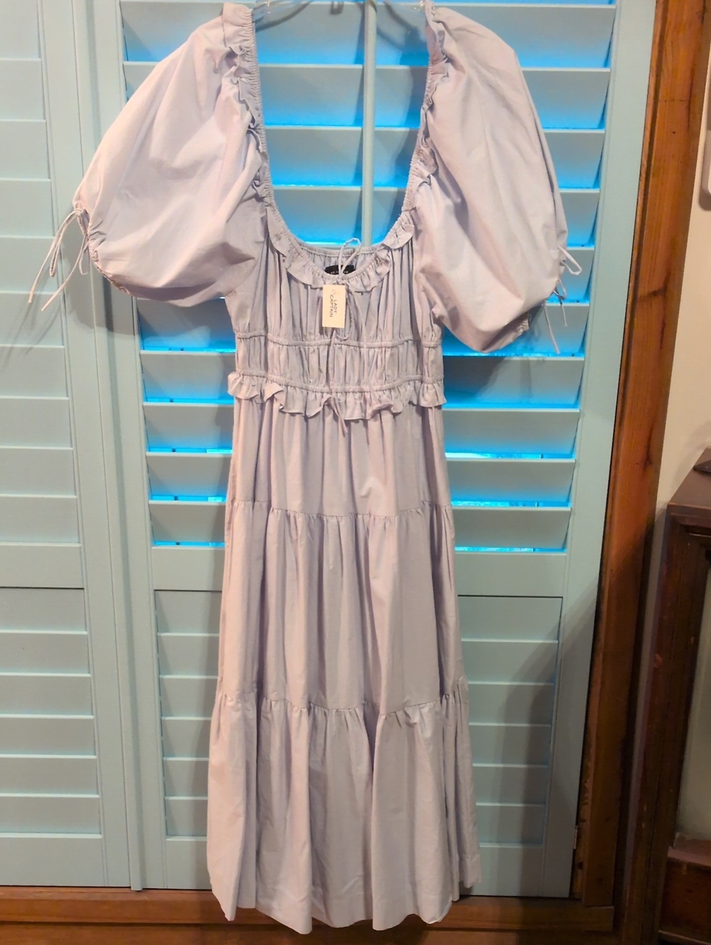 En Saison Pale Blue Puff-Sleeve Tiered Maxi Dress